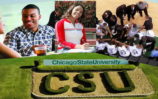 Aerial view of 99th expressway sign with two students pics and basketball team huddle