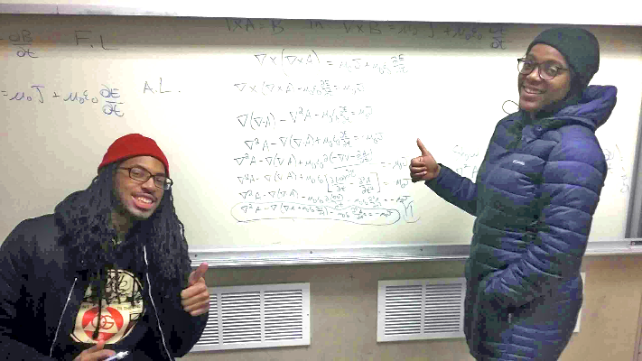 Physics students Travante Thompson and Donielle Miller Physics students Travante Thompson and Donielle Miller