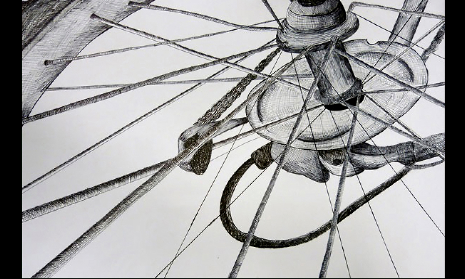 Drawing of close up of bicycle wheel