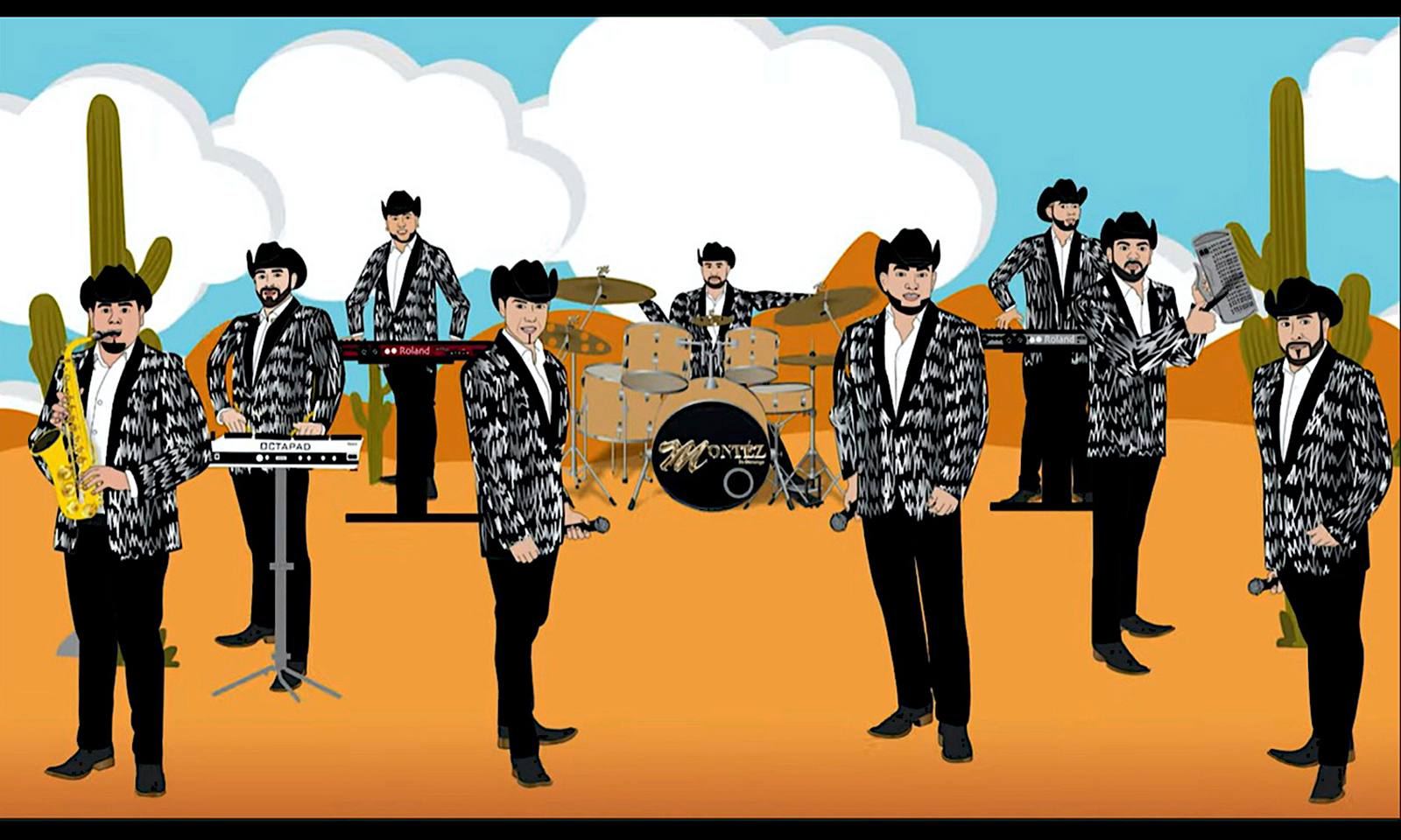 Animated characters from a music band