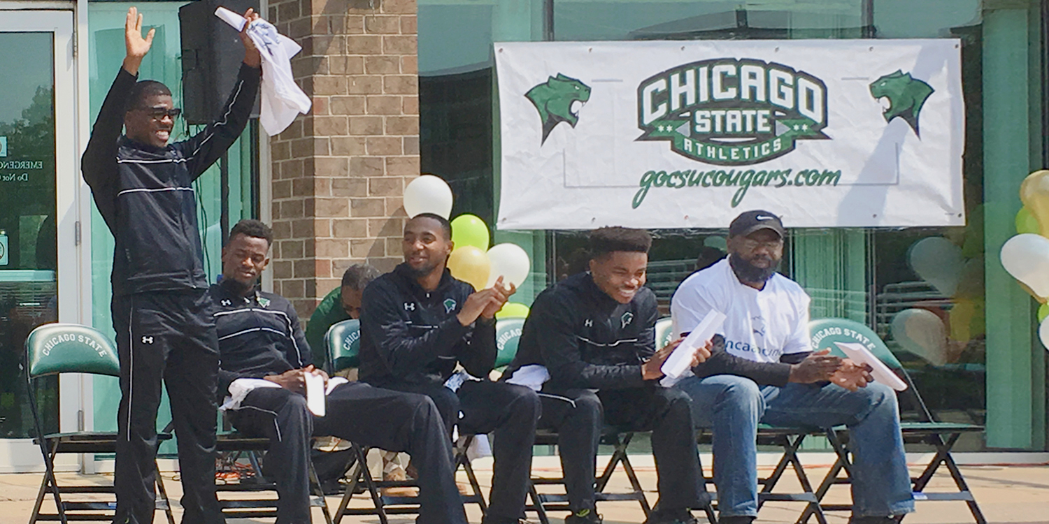 CSU students and coach at track and field event