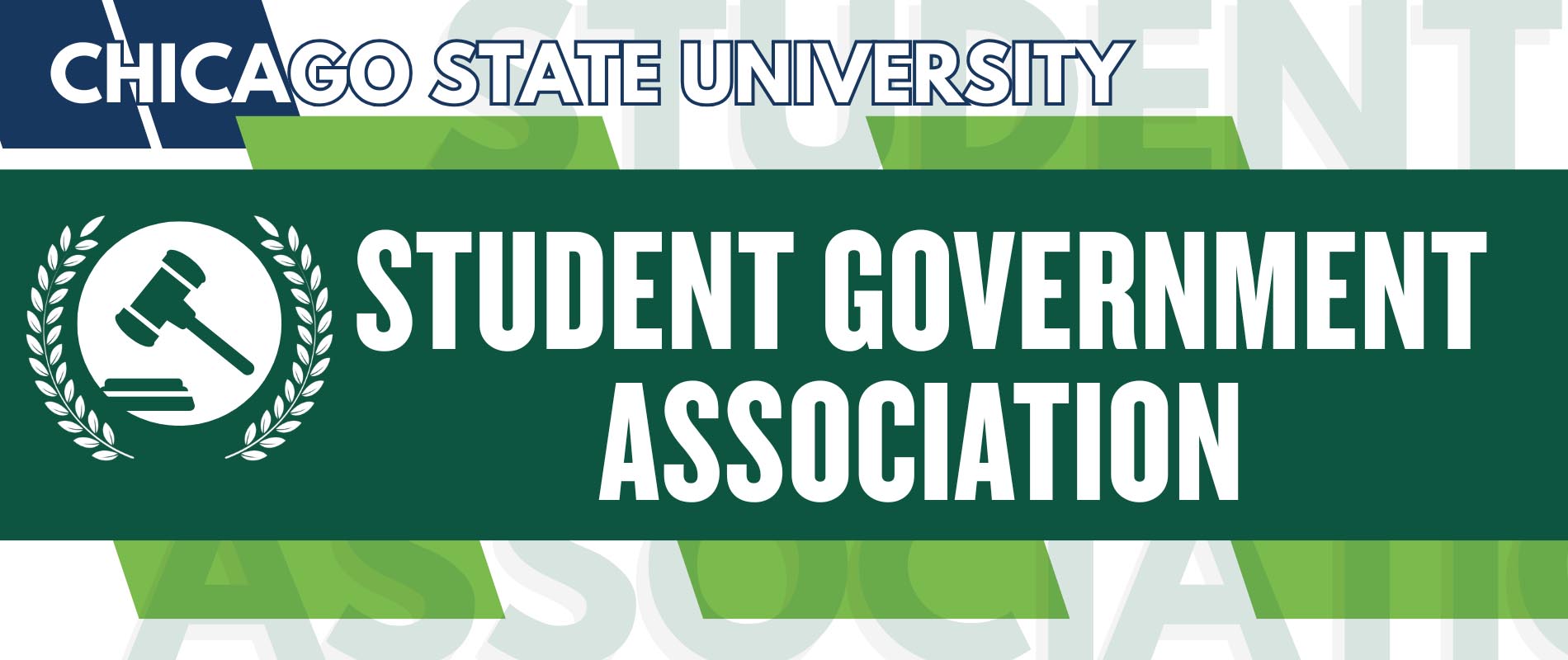 Banner that a gavel and a wreath says"STUDENT GOVERNMENT ASSOCIATION"