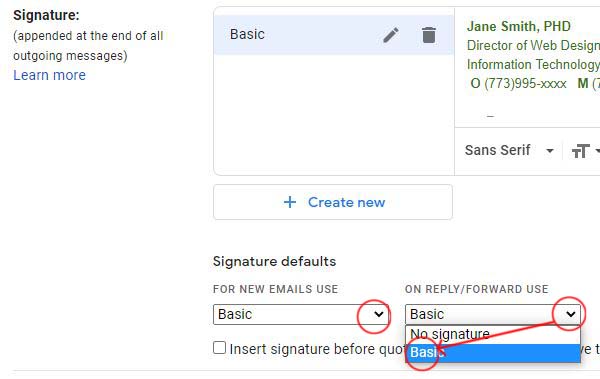 default signature